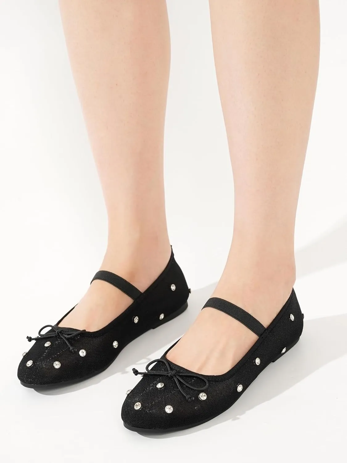 Project Cloud Ballet Flats for Women - Crystal-Embellished Mesh Ballet Flats for Women Footwear - Non-Slip Mary Jane Shoes with Memory Foam - Casual Footwear for All-Day Comfort (Amity)