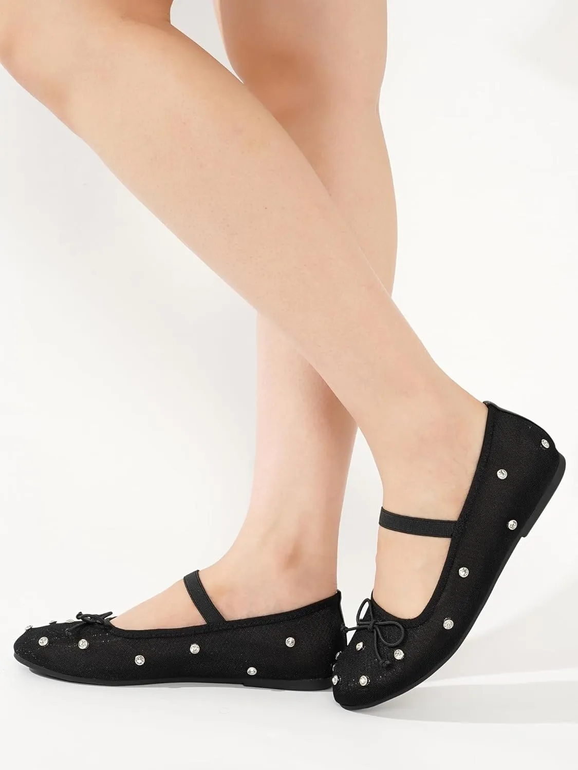 Project Cloud Ballet Flats for Women - Crystal-Embellished Mesh Ballet Flats for Women Footwear - Non-Slip Mary Jane Shoes with Memory Foam - Casual Footwear for All-Day Comfort (Amity)