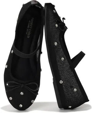 Project Cloud Ballet Flats for Women - Crystal-Embellished Mesh Ballet Flats for Women Footwear - Non-Slip Mary Jane Shoes with Memory Foam - Casual Footwear for All-Day Comfort (Amity)