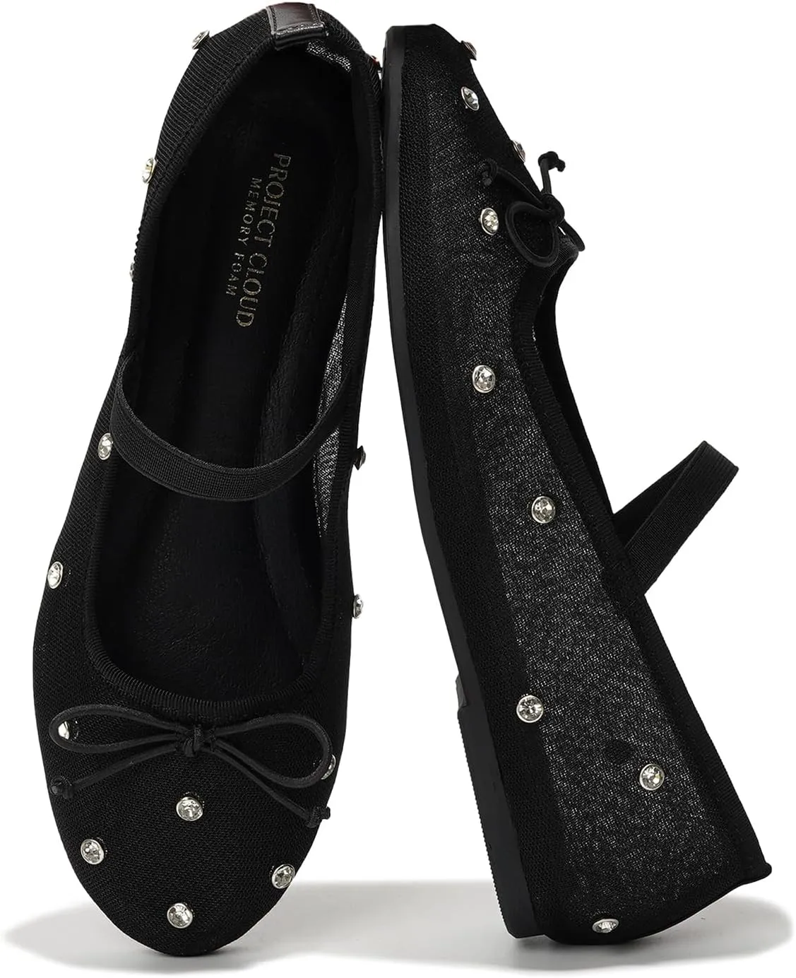Project Cloud Ballet Flats for Women - Crystal-Embellished Mesh Ballet Flats for Women Footwear - Non-Slip Mary Jane Shoes with Memory Foam - Casual Footwear for All-Day Comfort (Amity)