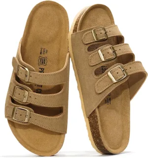 Project Cloud Genuine Leather Summer Sandals for Women 2025 - Memory Foam & Cork Footbed Beach Vacation Essentials Womens Sandals Comfortable Lightweight Slides for Women Footwear (Capri)