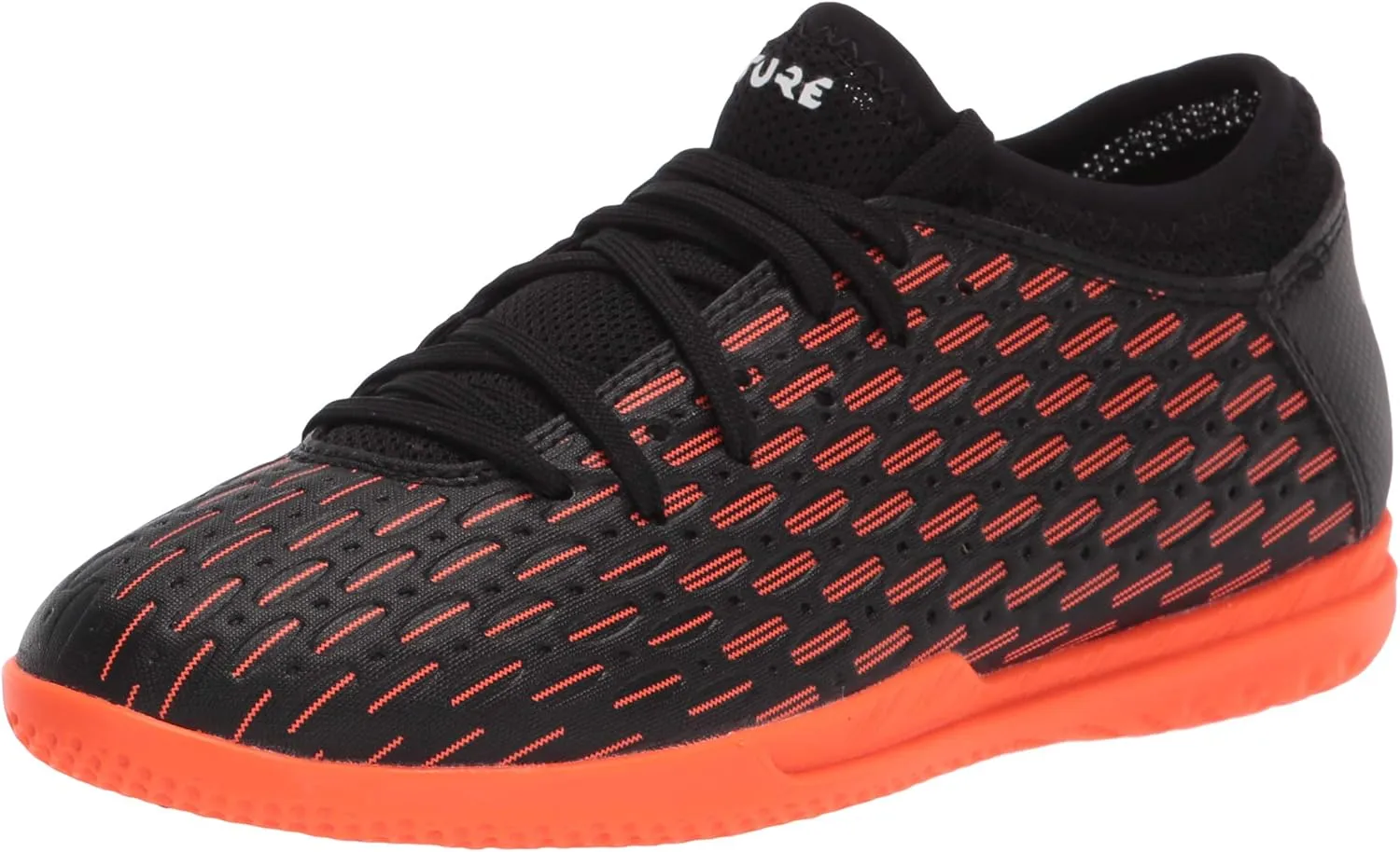 PUMA Unisex Future 6.4 Indoor Training Soccer Shoe, Black White-Shocking Orange, 4.5 US Men