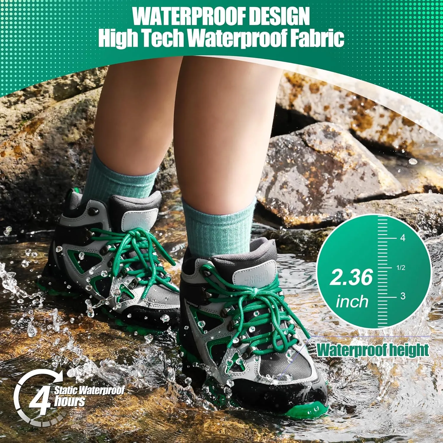 R CORD Kids Hiking Boots Girls Hiking Boots Waterproof Non-Slip for Outdoor Lace-Up Closure Durable TPR Traction Outsole Kids Hiking Shoes