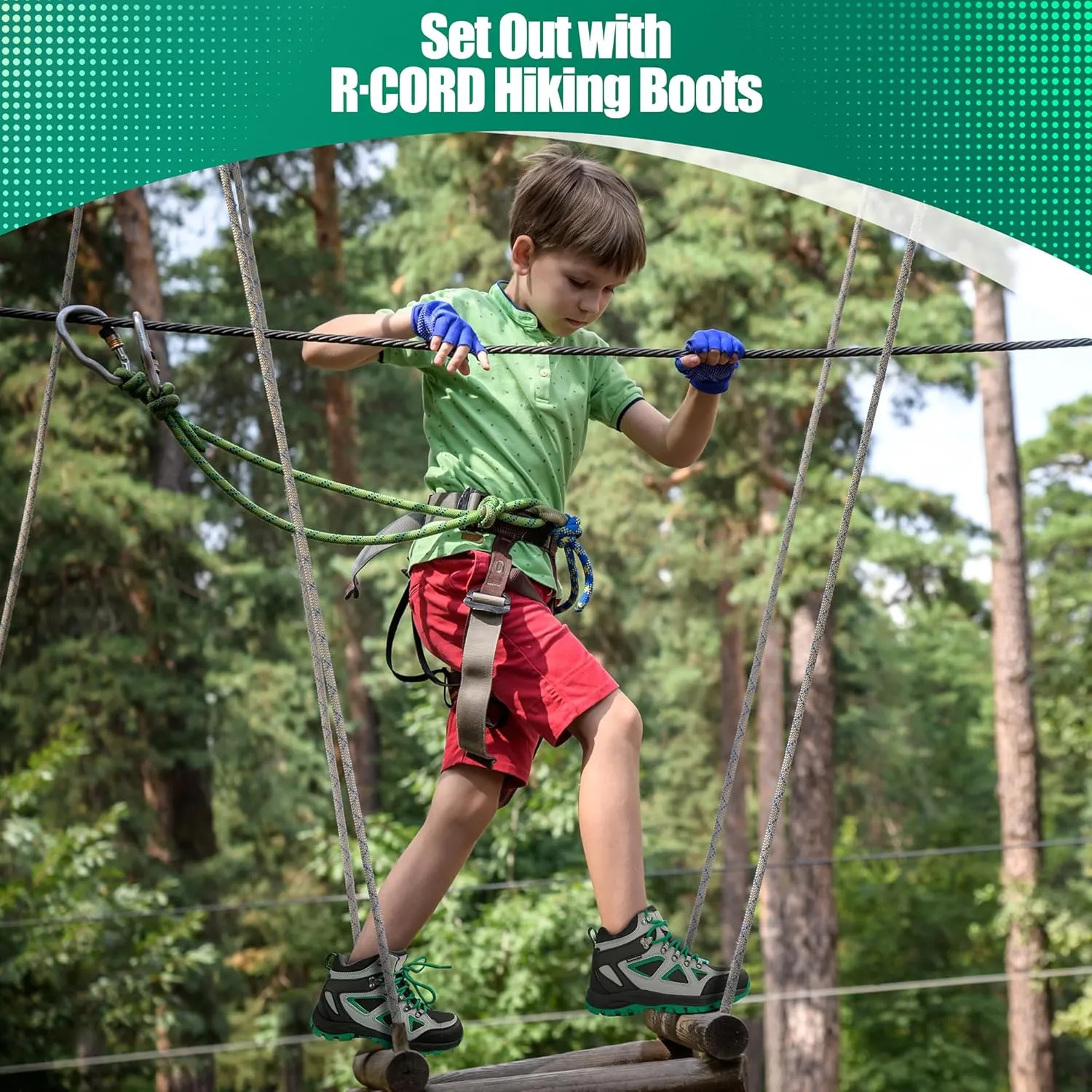 R CORD Kids Hiking Boots Girls Hiking Boots Waterproof Non-Slip for Outdoor Lace-Up Closure Durable TPR Traction Outsole Kids Hiking Shoes