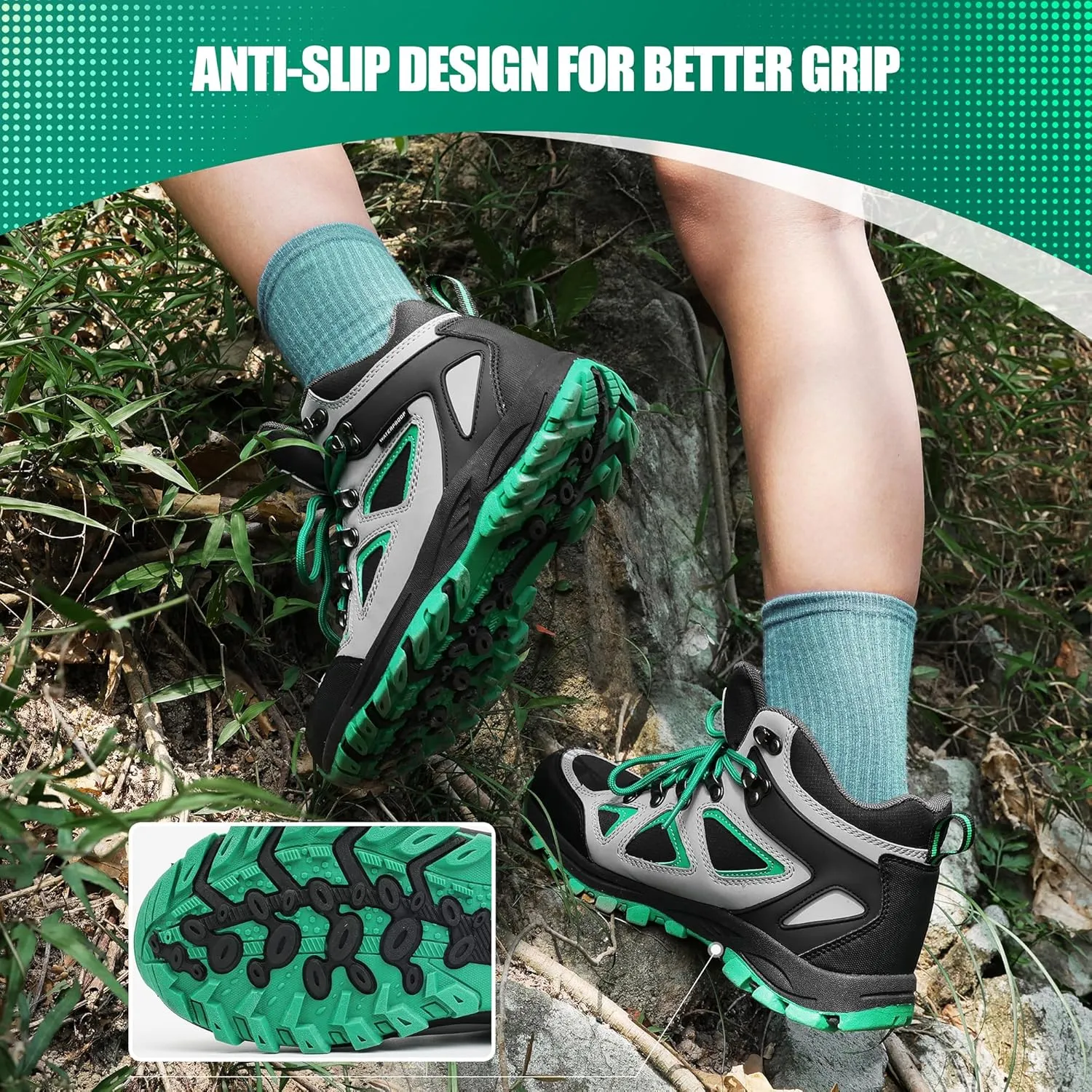 R CORD Kids Hiking Boots Girls Hiking Boots Waterproof Non-Slip for Outdoor Lace-Up Closure Durable TPR Traction Outsole Kids Hiking Shoes