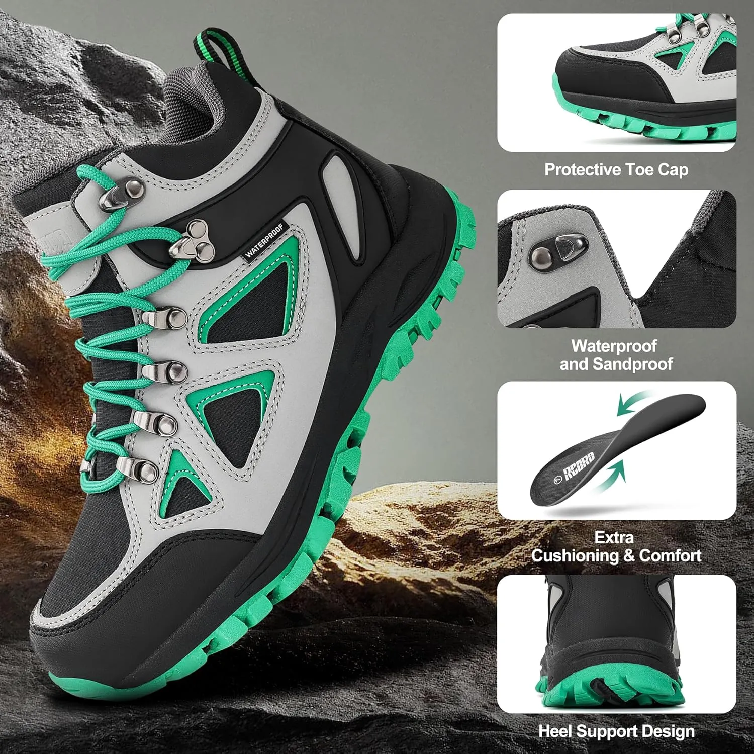 R CORD Kids Hiking Boots Girls Hiking Boots Waterproof Non-Slip for Outdoor Lace-Up Closure Durable TPR Traction Outsole Kids Hiking Shoes