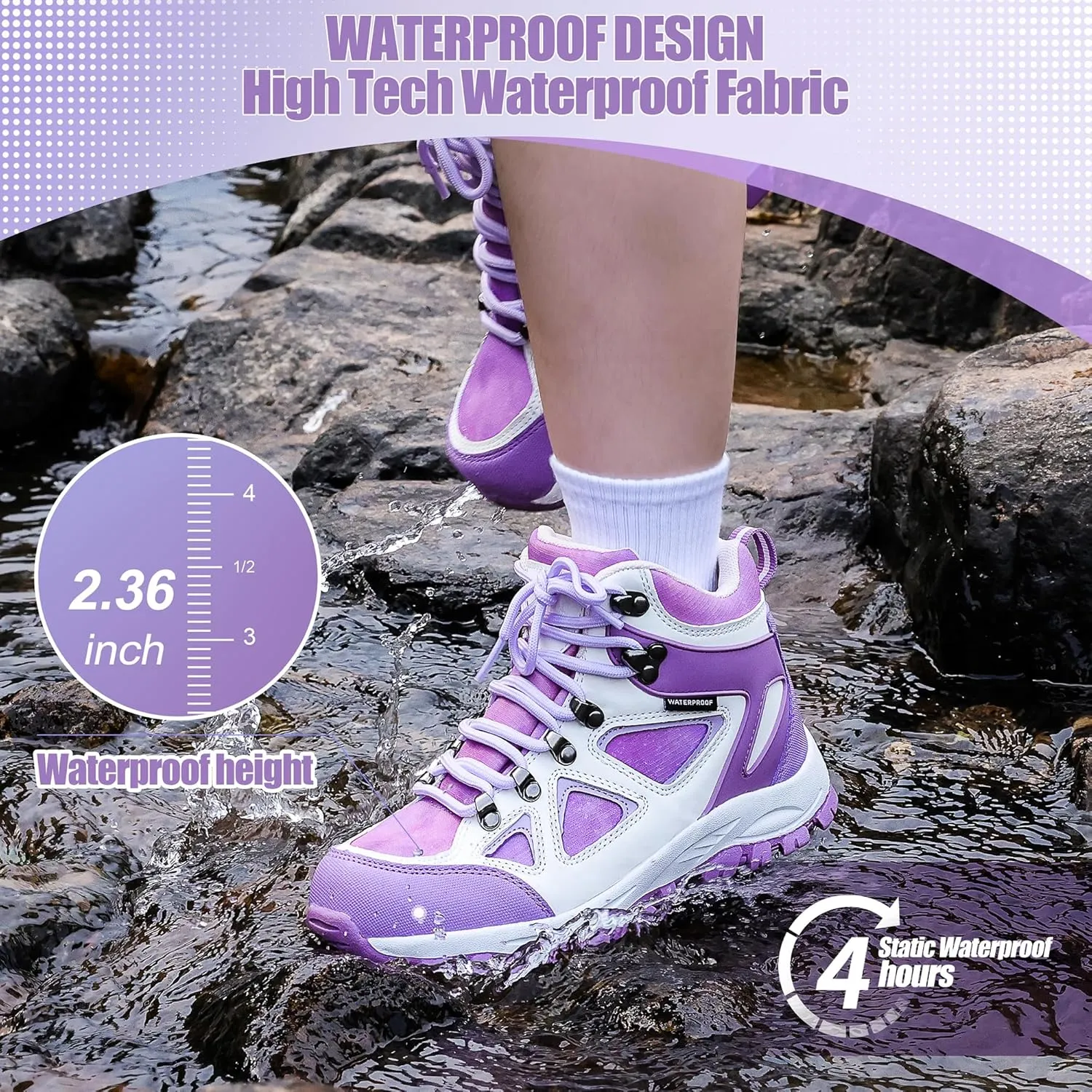 R CORD Kids Hiking Boots Girls Hiking Boots Waterproof Non-Slip for Outdoor Lace-Up Closure Durable TPR Traction Outsole Kids Hiking Shoes