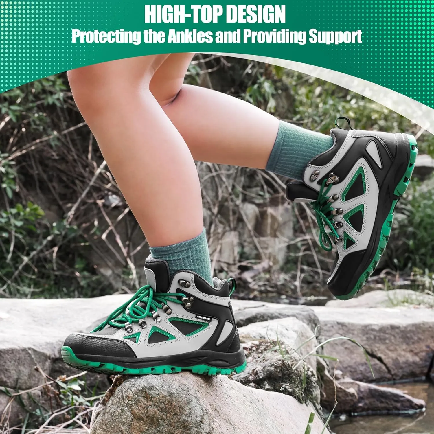 R CORD Kids Hiking Boots Girls Hiking Boots Waterproof Non-Slip for Outdoor Lace-Up Closure Durable TPR Traction Outsole Kids Hiking Shoes