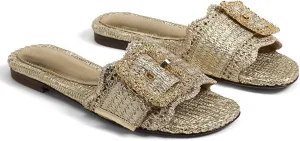 Raffia Sandals for Women Buckle Straw flats Woven Braided Rattan Slides Summer Beach Sandals Comfort Cute Shoes