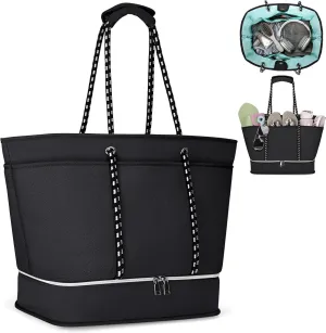 RAINSMORE Neoprene Tote Bag for Women 40L Waterproof Travel Bag with Shoe Compartment, Versatile Work Gym Shopping Tote Bags