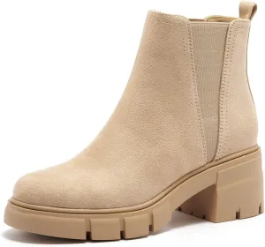 REDTOP Women's Chelsea Boots Elastic Chunky Block Heel Platform Lug Sole Ankle Booties