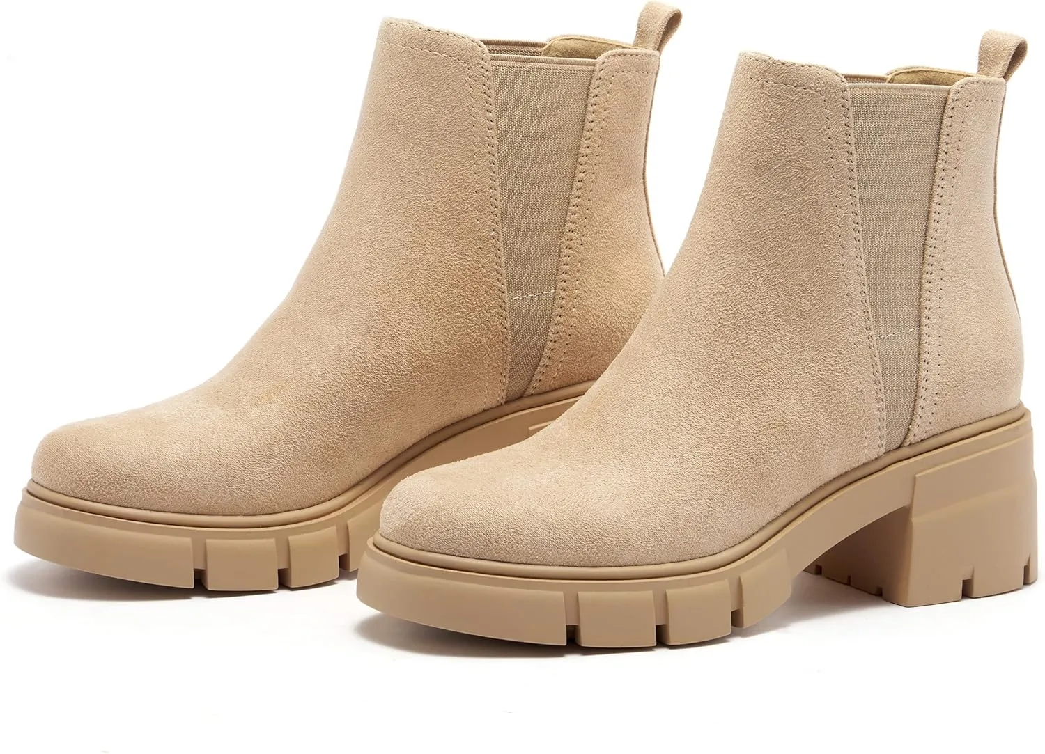 REDTOP Women's Chelsea Boots Elastic Chunky Block Heel Platform Lug Sole Ankle Booties