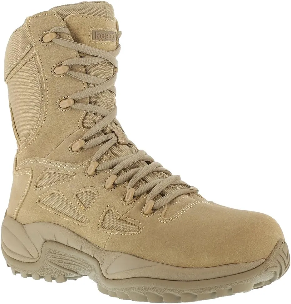 Reebok mens Rapid Response Rb Safety Toe 8" Stealth With Side Zipper Military & Tactical Boot Desert Tan