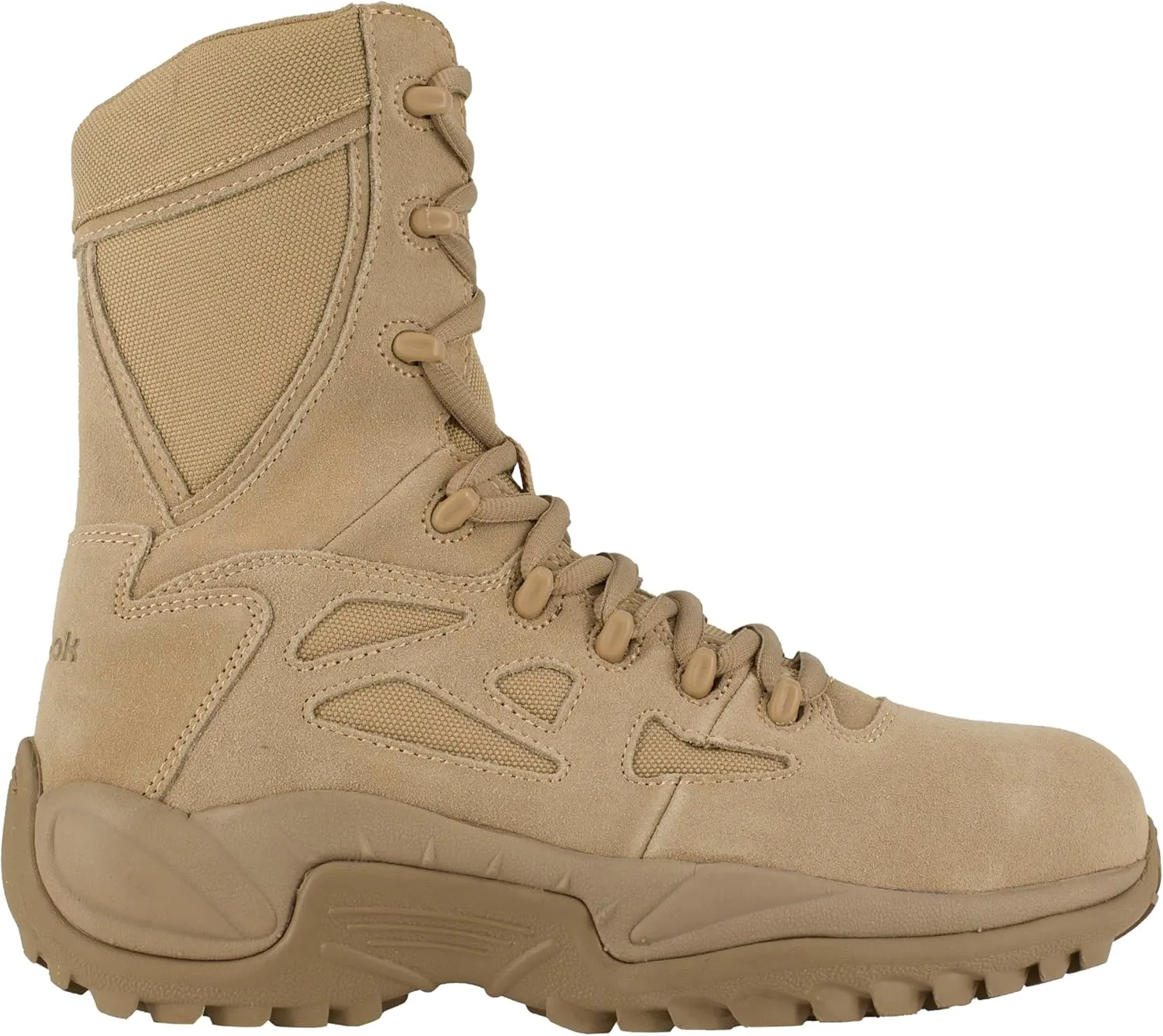 Reebok mens Rapid Response Rb Safety Toe 8" Stealth With Side Zipper Military & Tactical Boot Desert Tan