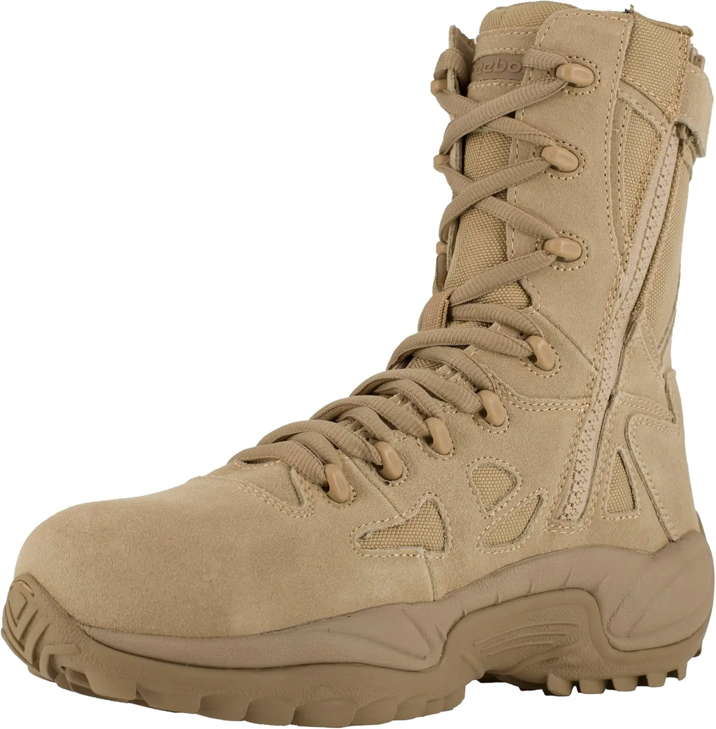 Reebok mens Rapid Response Rb Safety Toe 8" Stealth With Side Zipper Military & Tactical Boot Desert Tan