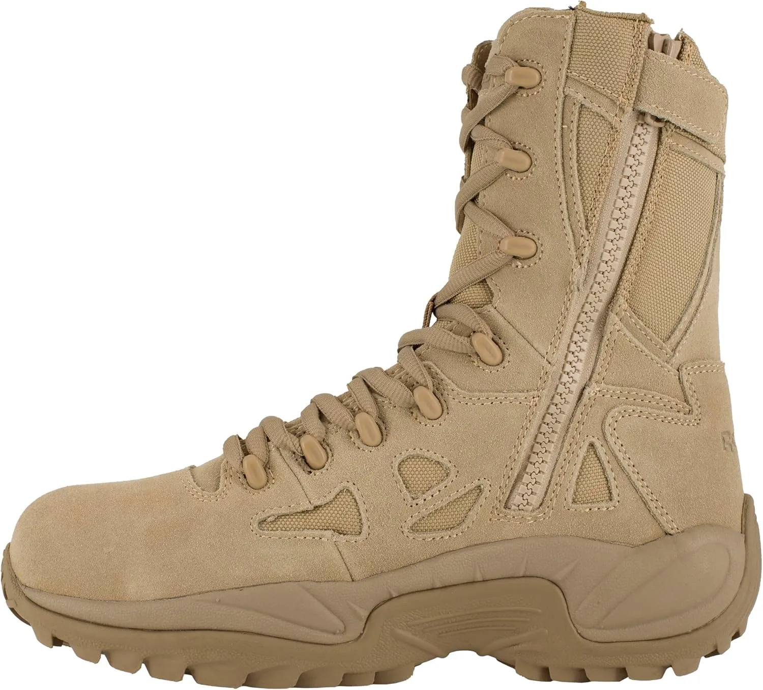 Reebok mens Rapid Response Rb Safety Toe 8" Stealth With Side Zipper Military & Tactical Boot Desert Tan