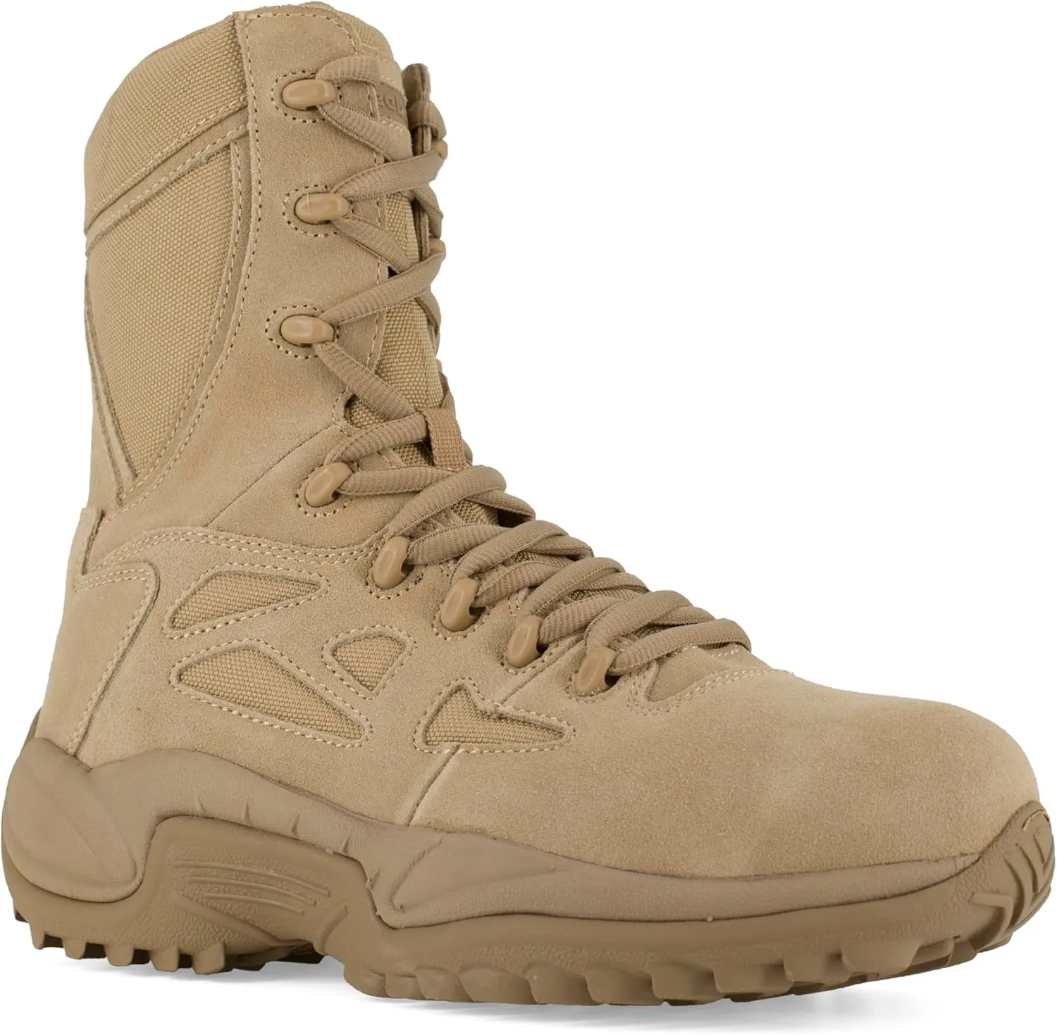 Reebok mens Rapid Response Rb Safety Toe 8" Stealth With Side Zipper Military & Tactical Boot Desert Tan