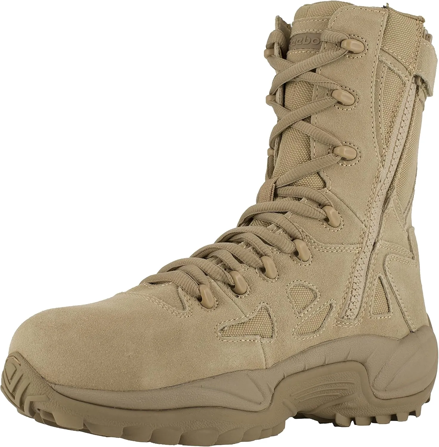 Reebok mens Rapid Response Rb Safety Toe 8" Stealth With Side Zipper Military & Tactical Boot Desert Tan