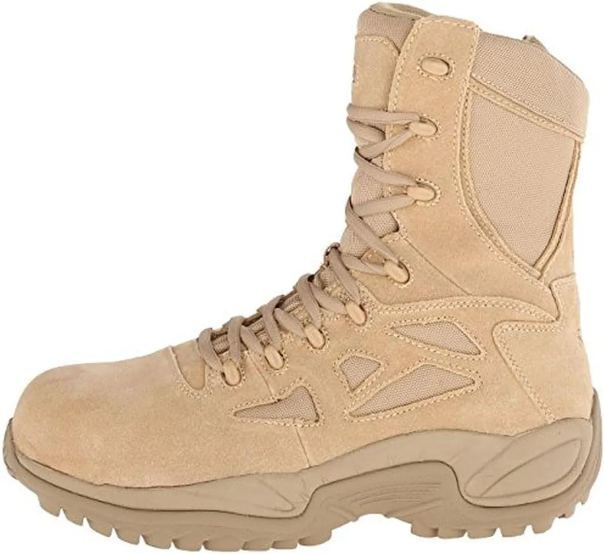 Reebok Work Men's Rb8895 Rapid Response Rb Soft Toe 8" Stealth Tactical Boot with Side Zipper Desert Tan Military