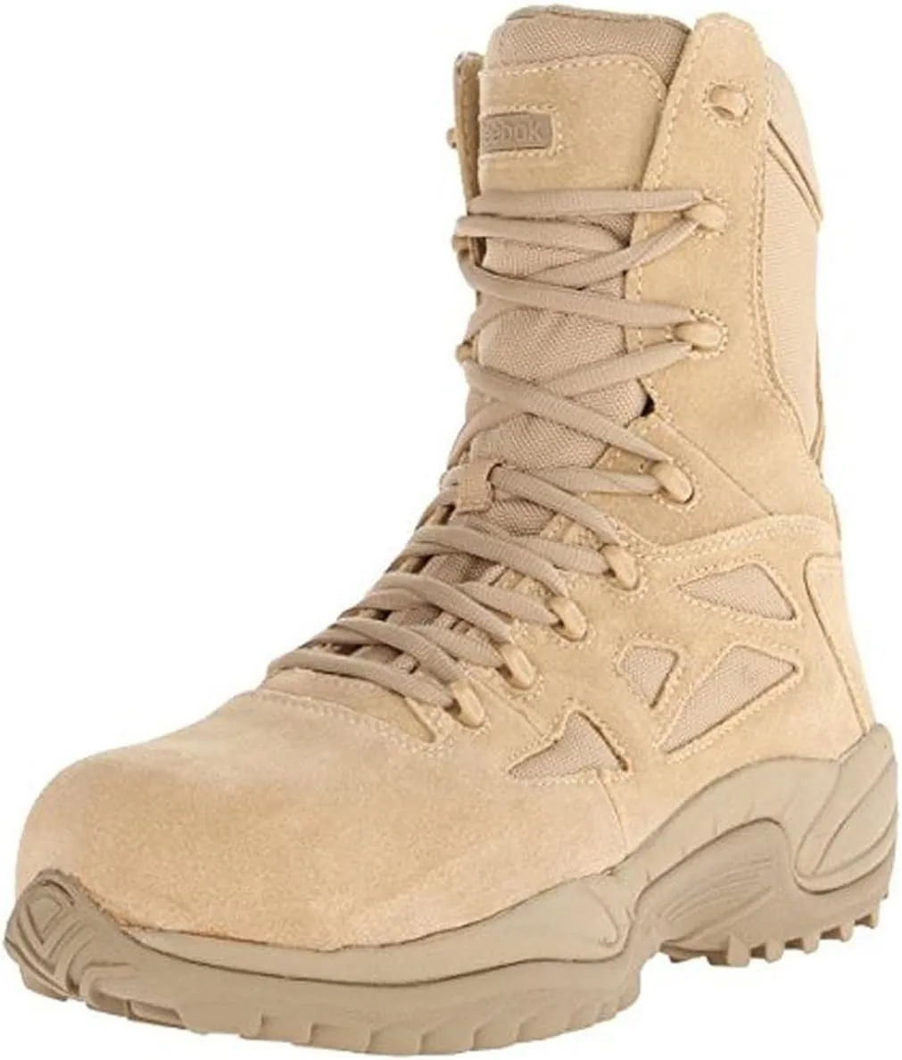Reebok Work Men's Rb8895 Rapid Response Rb Soft Toe 8" Stealth Tactical Boot with Side Zipper Desert Tan Military