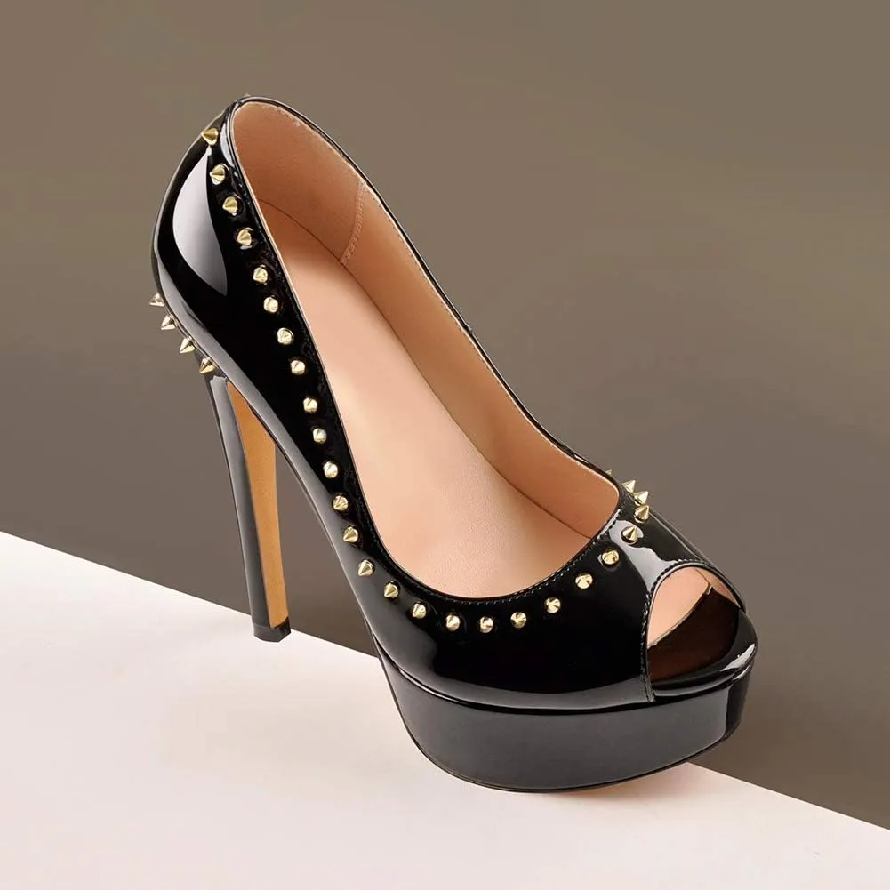 Richealnana Women's Peep Toe Platform Classic Pumps