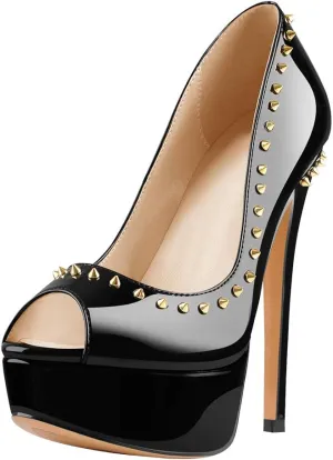 Richealnana Women's Peep Toe Platform Classic Pumps
