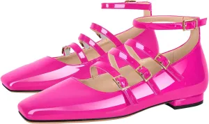 richealnini Mary Jane Shoes Women Low Block Heel Square Toe Flats Patent Leather Pumps Wedding Dress
