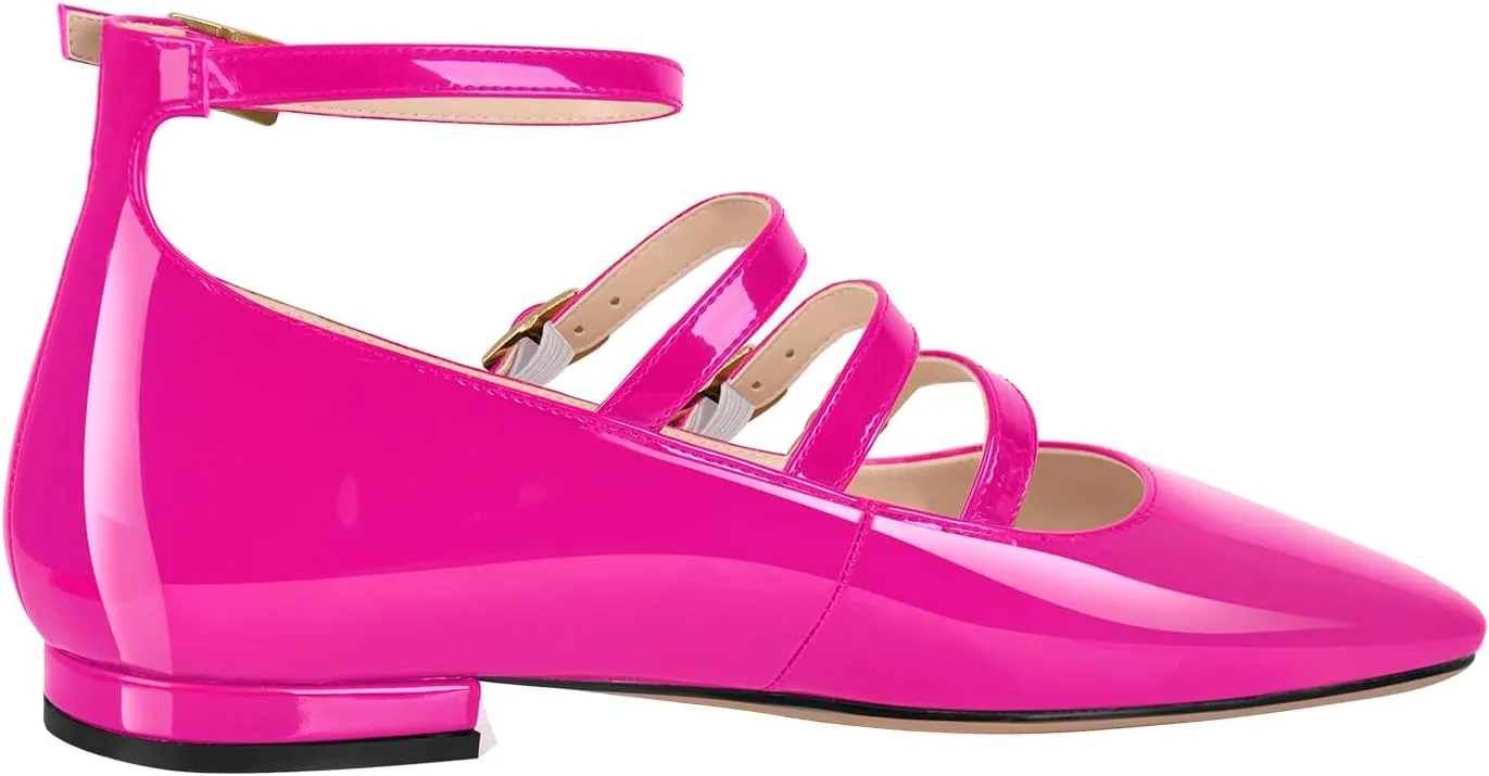 richealnini Mary Jane Shoes Women Low Block Heel Square Toe Flats Patent Leather Pumps Wedding Dress