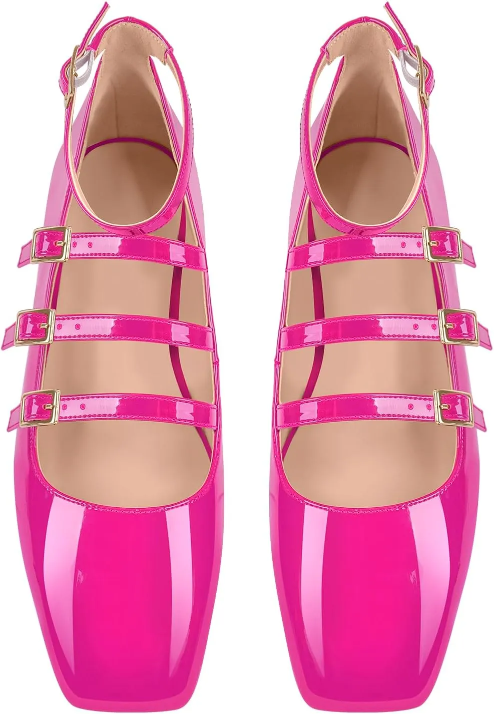richealnini Mary Jane Shoes Women Low Block Heel Square Toe Flats Patent Leather Pumps Wedding Dress