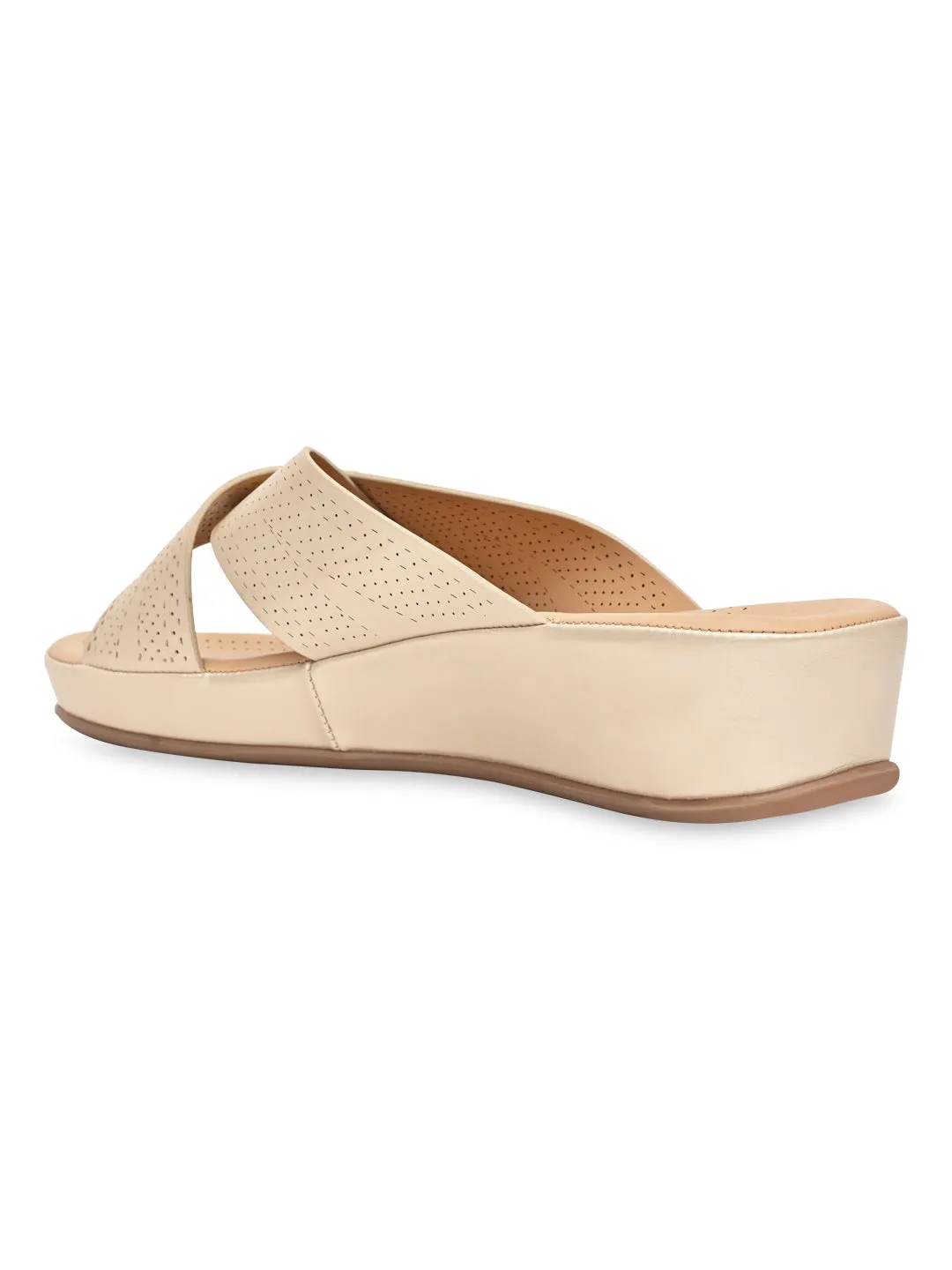 Rocia By Regal Gold Women Comfort Laser Cut Cross Strap Flats