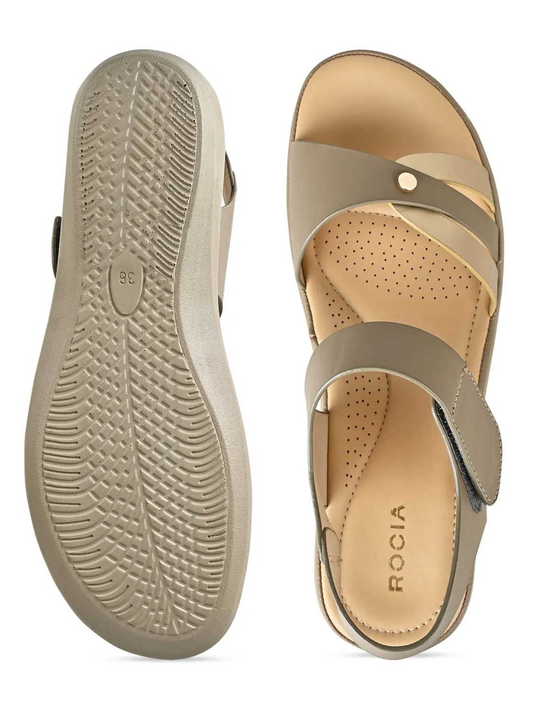 Rocia By Regal Khaki Women Comfort Flat Sandals