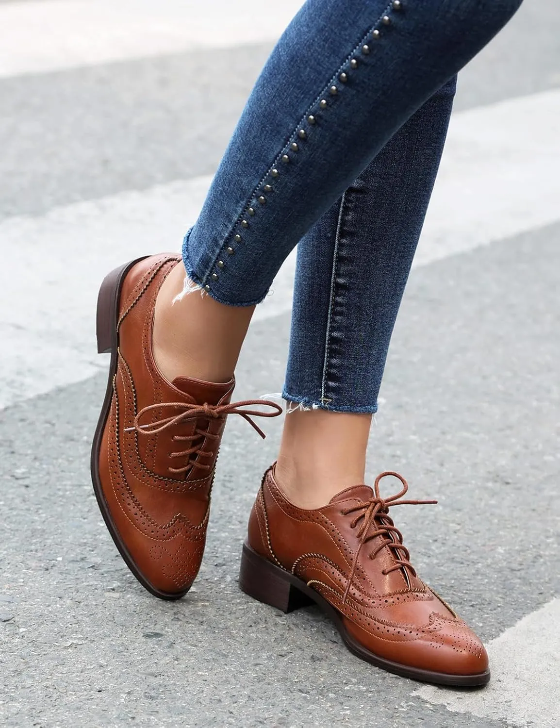 Roimaash Leisure Oxford Shoes Women Two Tone Wingtip Brogue Shoes