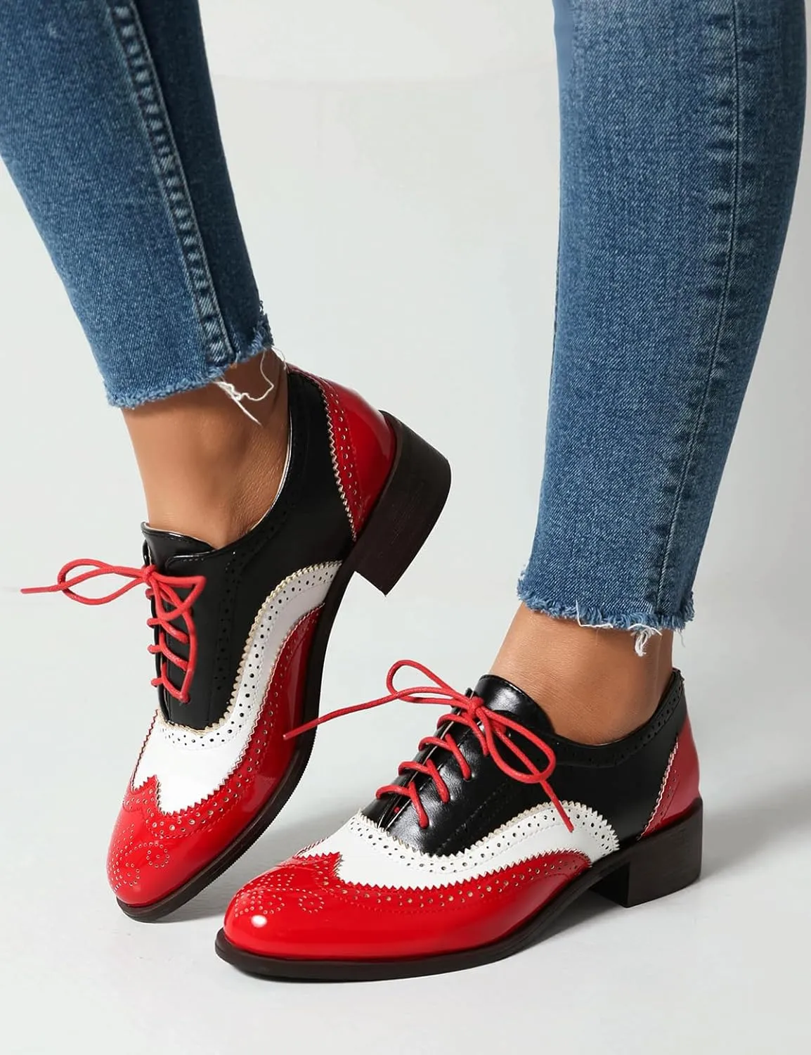 Roimaash Leisure Oxford Shoes Women Two Tone Wingtip Brogue Shoes