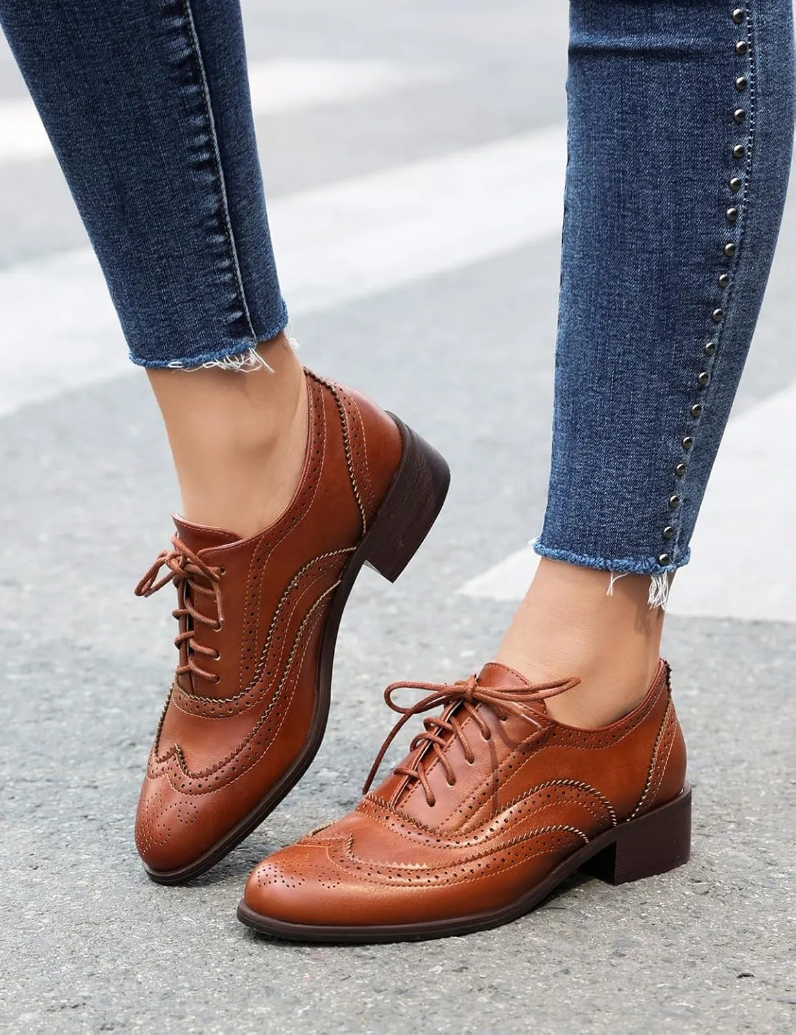 Roimaash Leisure Oxford Shoes Women Two Tone Wingtip Brogue Shoes
