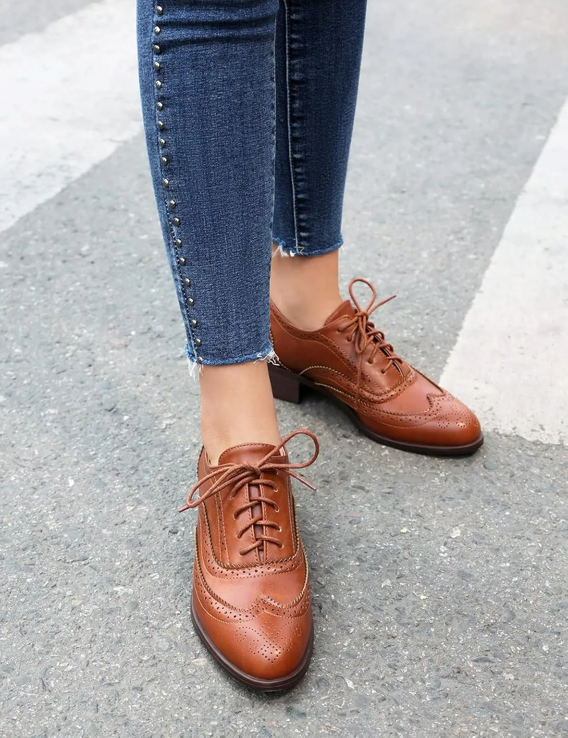 Roimaash Leisure Oxford Shoes Women Two Tone Wingtip Brogue Shoes