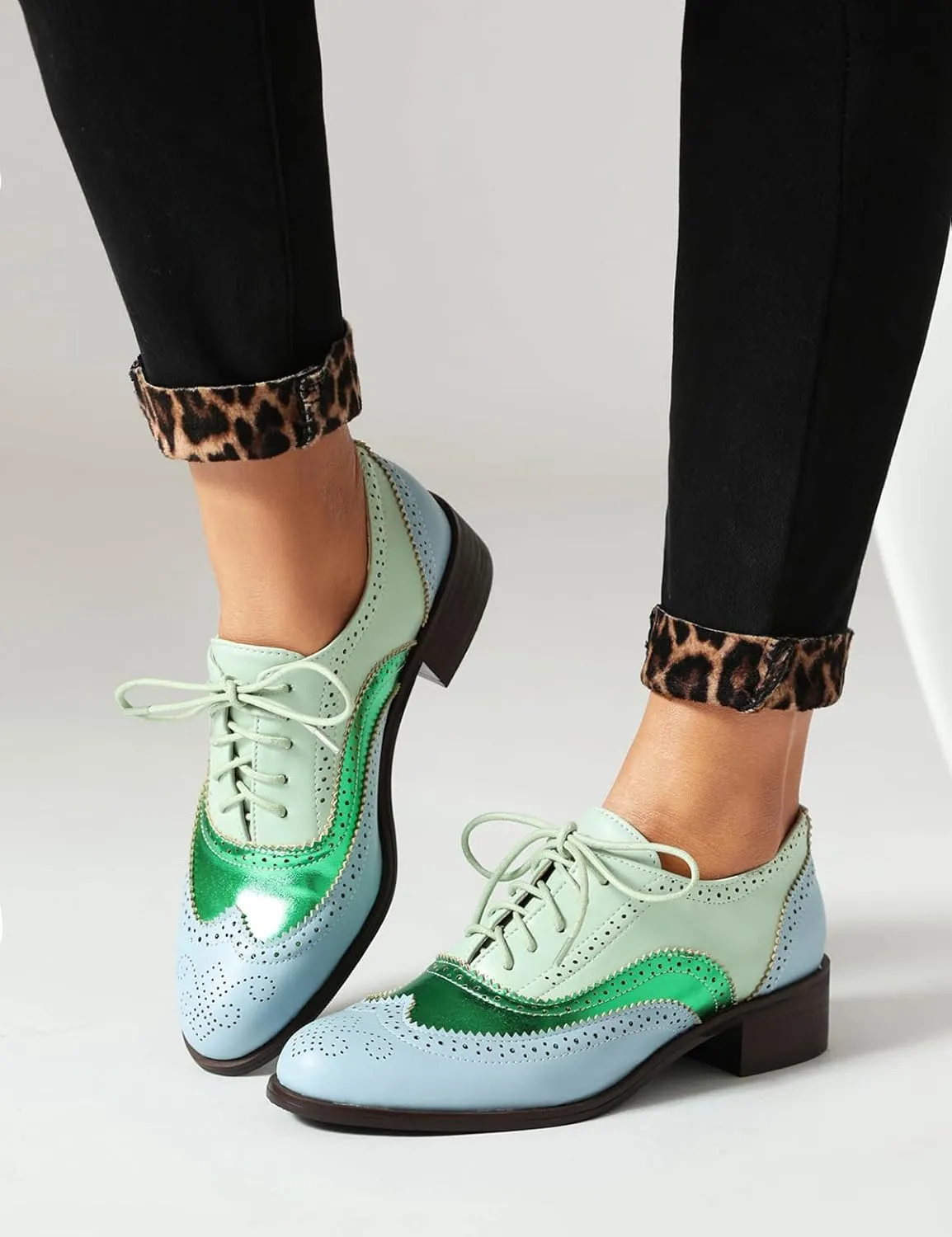 Roimaash Leisure Oxford Shoes Women Two Tone Wingtip Brogue Shoes