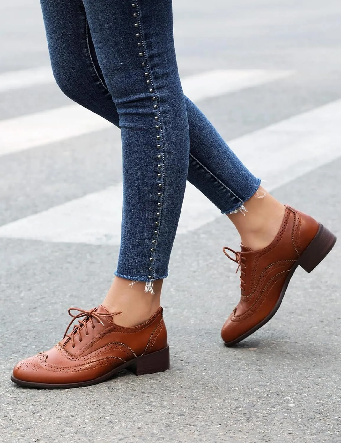 Roimaash Leisure Oxford Shoes Women Two Tone Wingtip Brogue Shoes