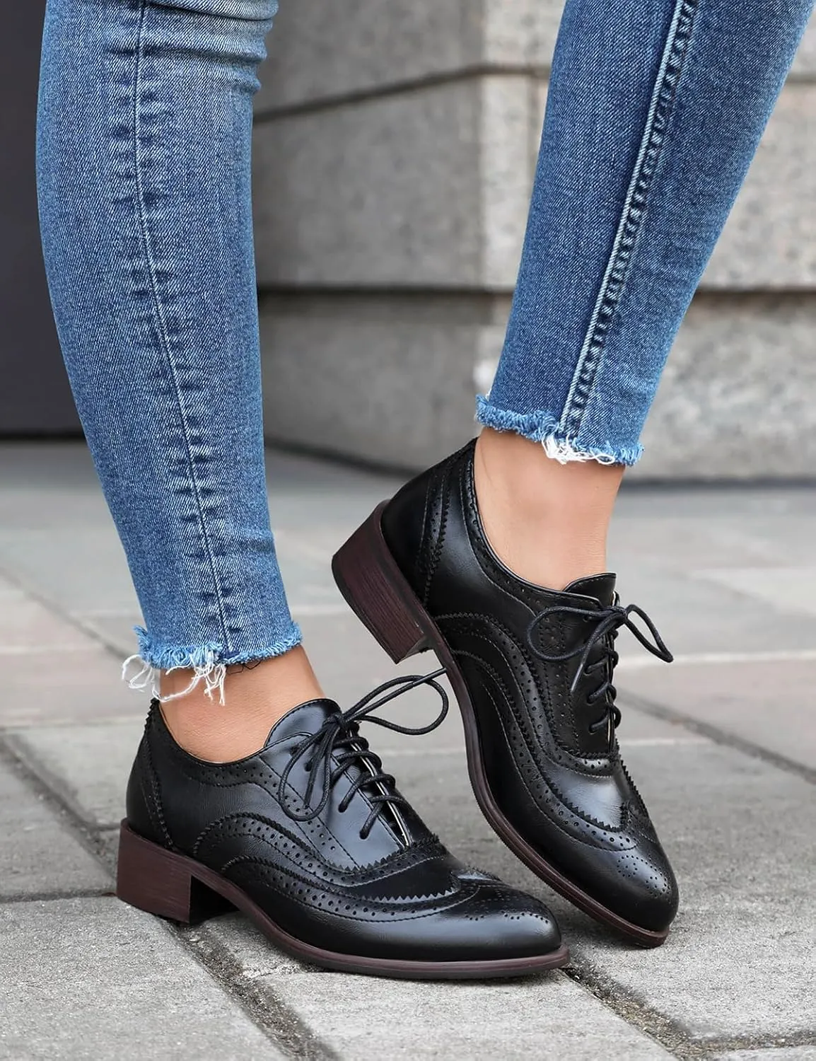 Roimaash Leisure Oxford Shoes Women Two Tone Wingtip Brogue Shoes