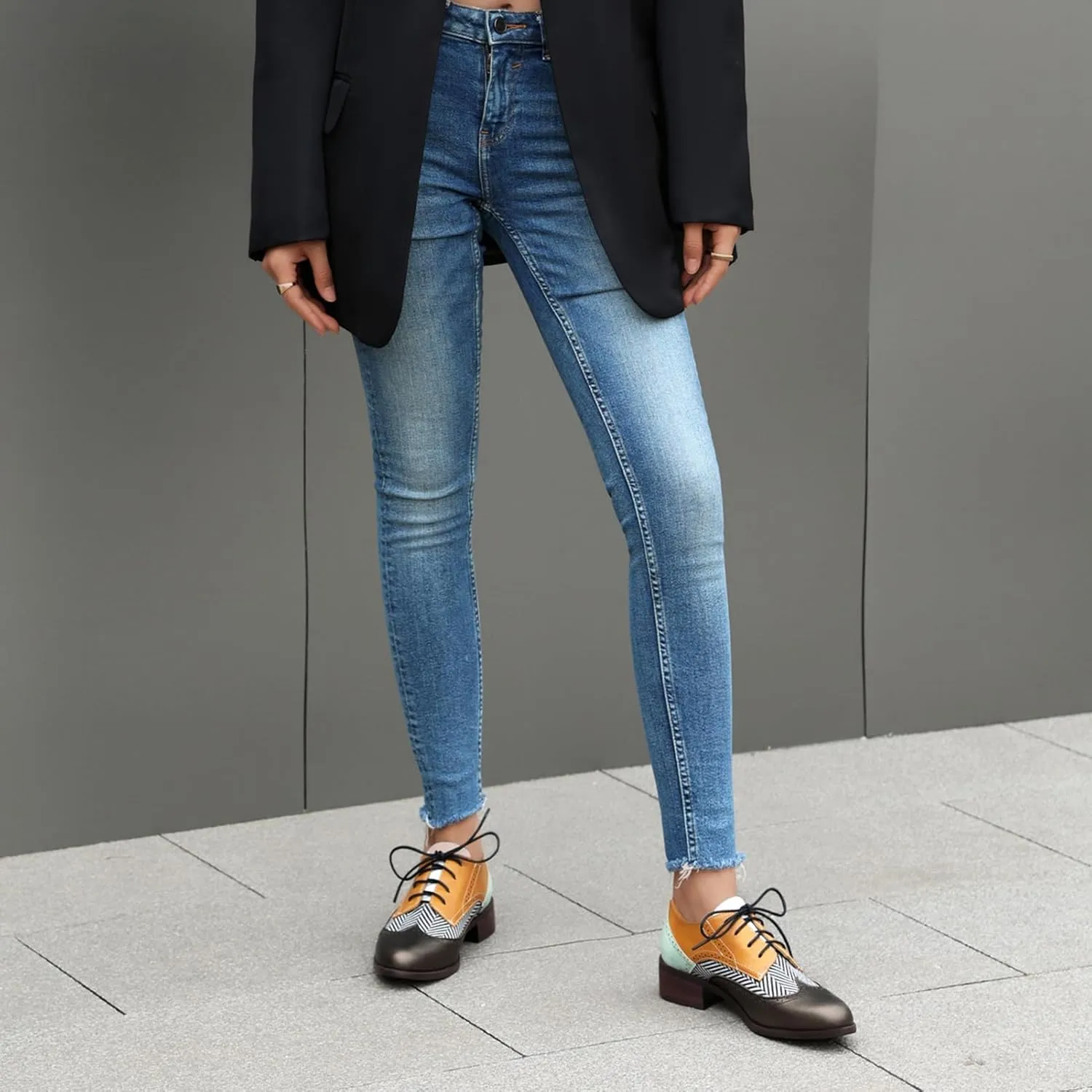 Roimaash Leisure Oxford Shoes Women Two Tone Wingtip Brogue Shoes
