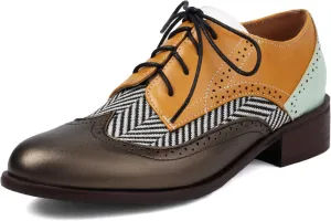 Roimaash Leisure Oxford Shoes Women Two Tone Wingtip Brogue Shoes
