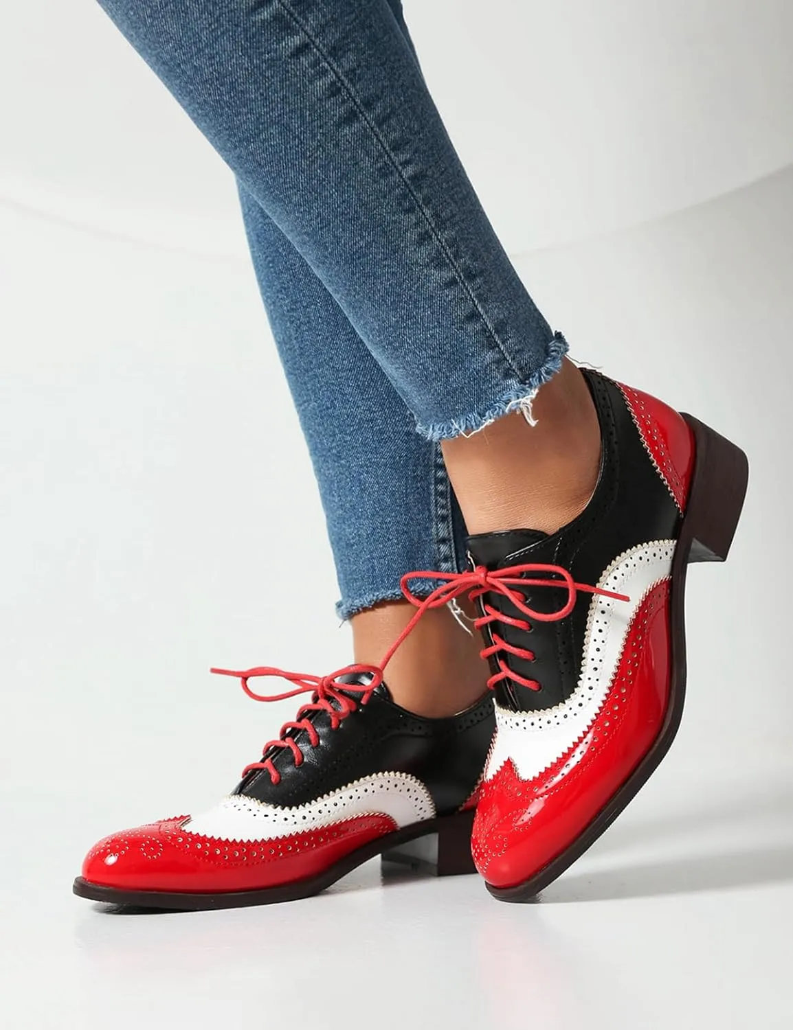 Roimaash Leisure Oxford Shoes Women Two Tone Wingtip Brogue Shoes