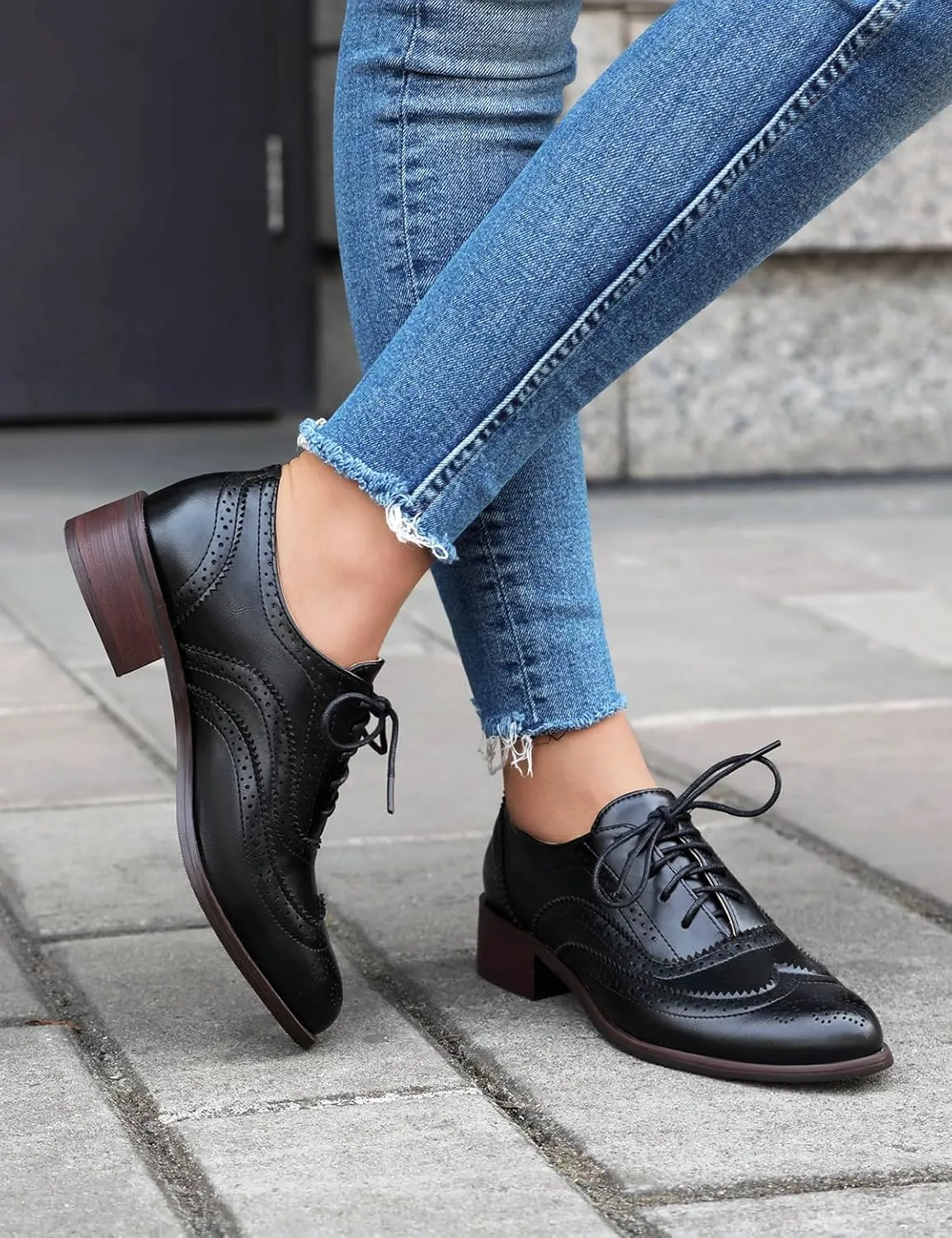 Roimaash Leisure Oxford Shoes Women Two Tone Wingtip Brogue Shoes