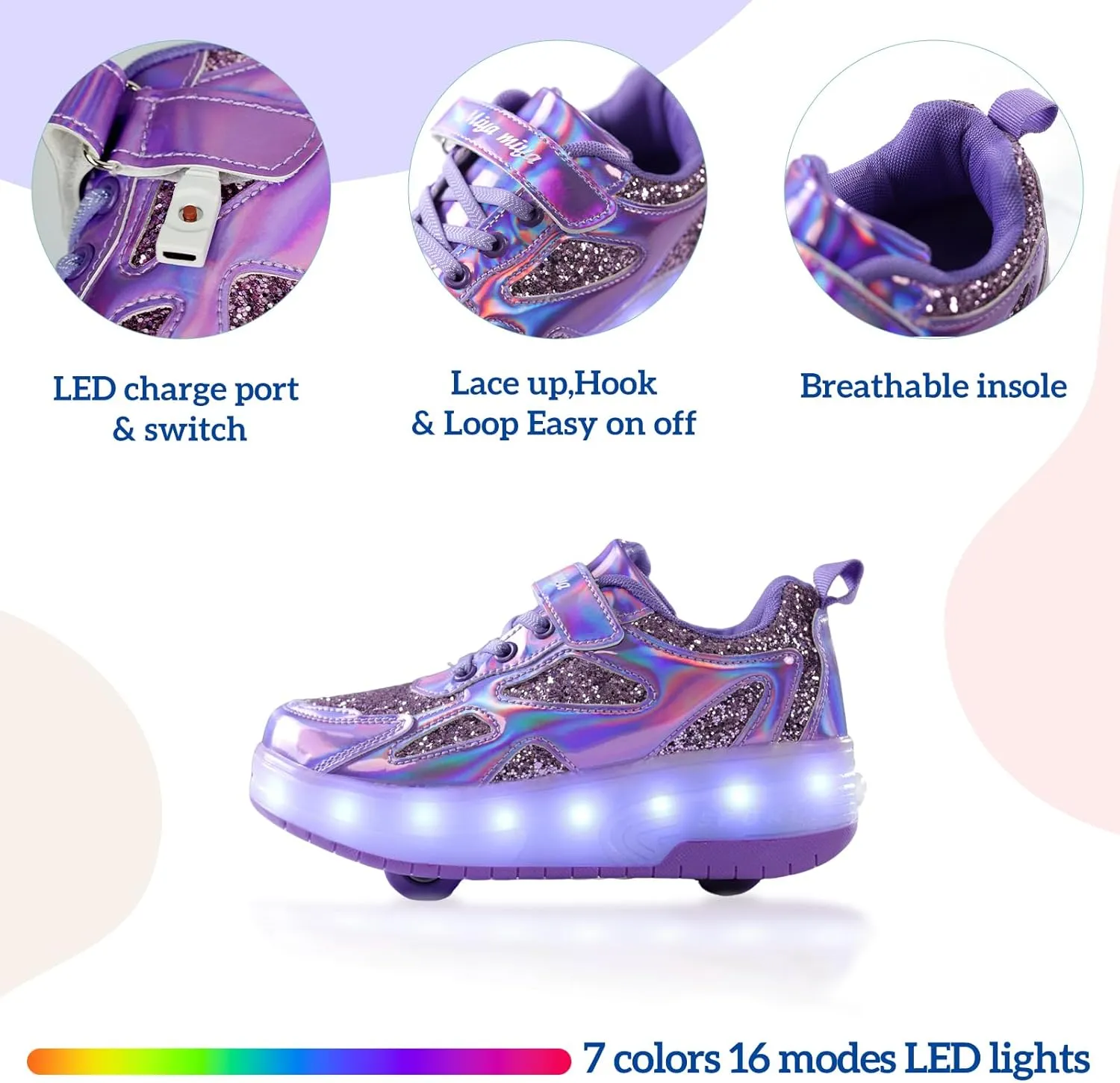Roller Shoes Girls Sneakers USB Rechargeable 2 Wheels Shoes Roller Skates for Beginner Trainers 16 Modes LED Light Up Flashing Sneaker for Unisex Kids Skate Boys Stylish Footwear Gifts