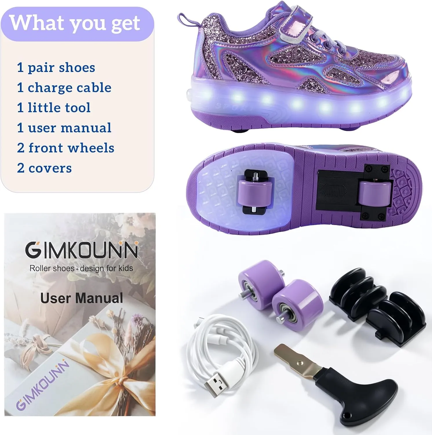 Roller Shoes Girls Sneakers USB Rechargeable 2 Wheels Shoes Roller Skates for Beginner Trainers 16 Modes LED Light Up Flashing Sneaker for Unisex Kids Skate Boys Stylish Footwear Gifts
