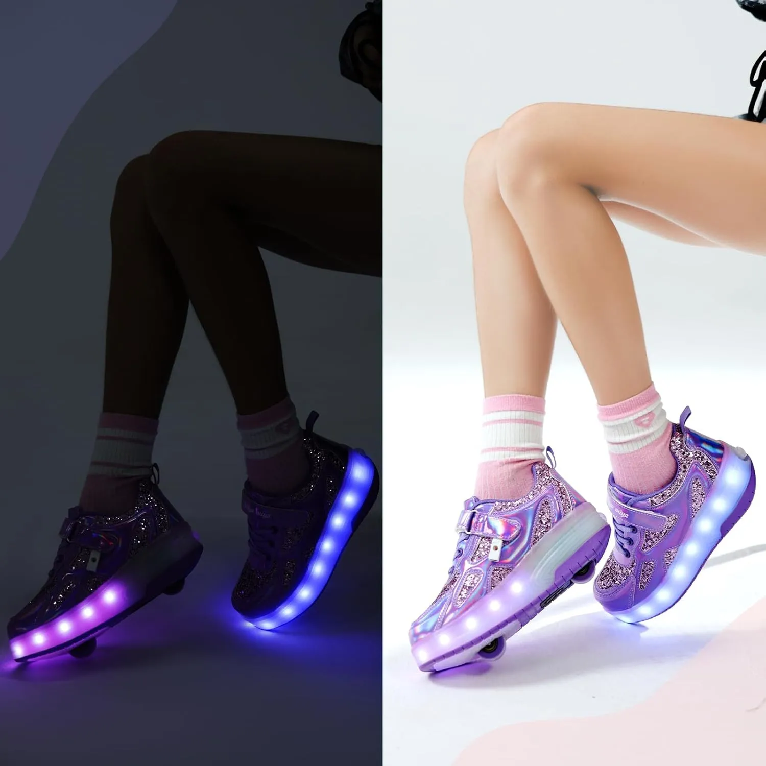 Roller Shoes Girls Sneakers USB Rechargeable 2 Wheels Shoes Roller Skates for Beginner Trainers 16 Modes LED Light Up Flashing Sneaker for Unisex Kids Skate Boys Stylish Footwear Gifts
