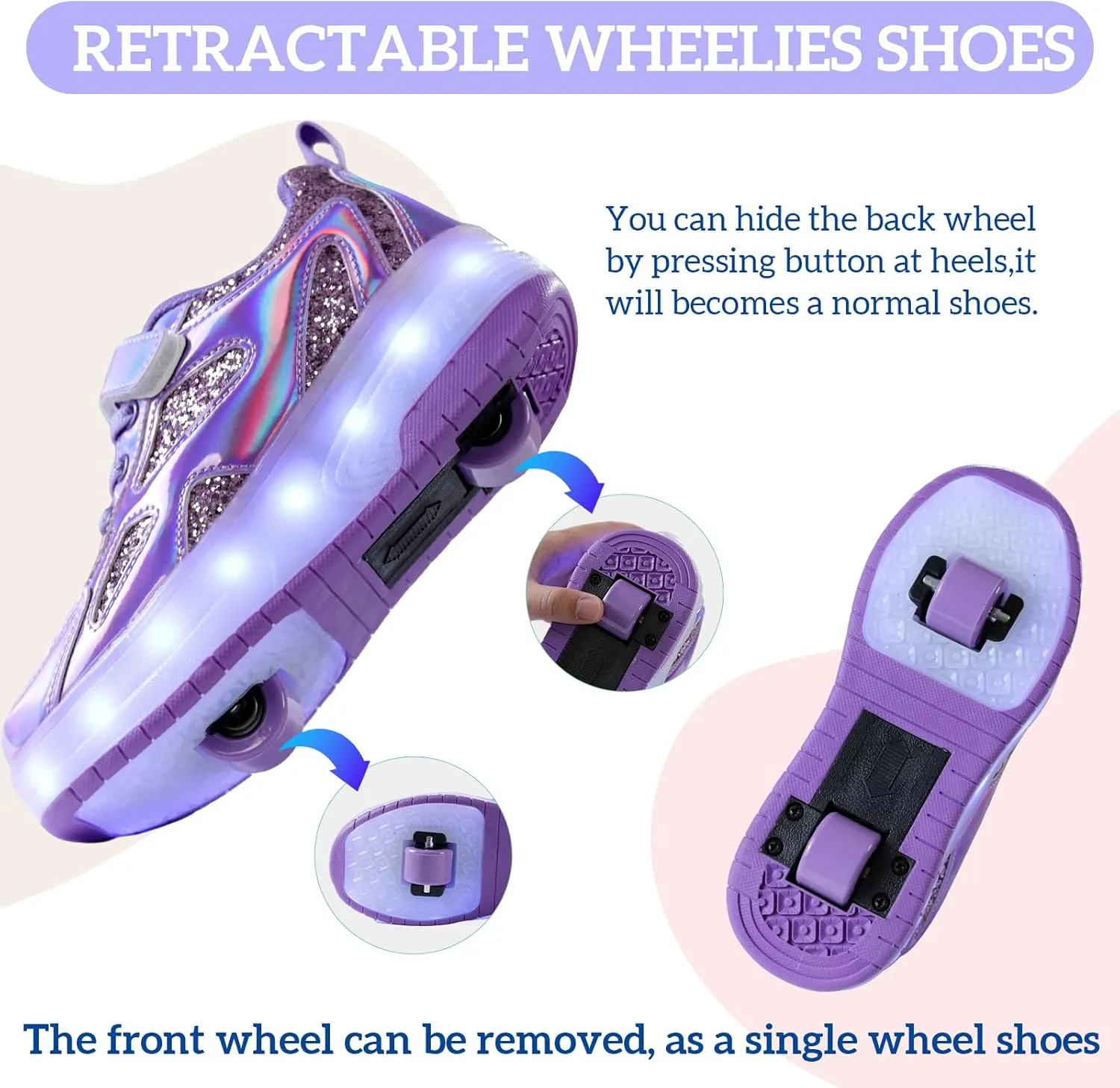 Roller Shoes Girls Sneakers USB Rechargeable 2 Wheels Shoes Roller Skates for Beginner Trainers 16 Modes LED Light Up Flashing Sneaker for Unisex Kids Skate Boys Stylish Footwear Gifts