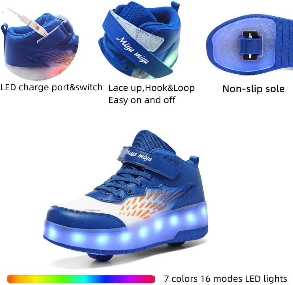 Roller Shoes Girls Sneakers USB Rechargeable 2 Wheels Shoes Roller Skates for Beginner Trainers Shoe 16 Modes LED Light Up Flash Sneaker for Unisex Kids Boys Stylish Footwear