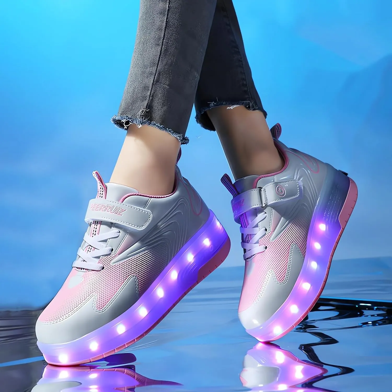Roller Shoes Girls Sneakers USB Rechargeable 2 Wheels Shoes Roller Skates for Beginner Trainers Shoe 16 Modes LED Light Up Flash Sneaker for Unisex Kids Boys Stylish Footwear