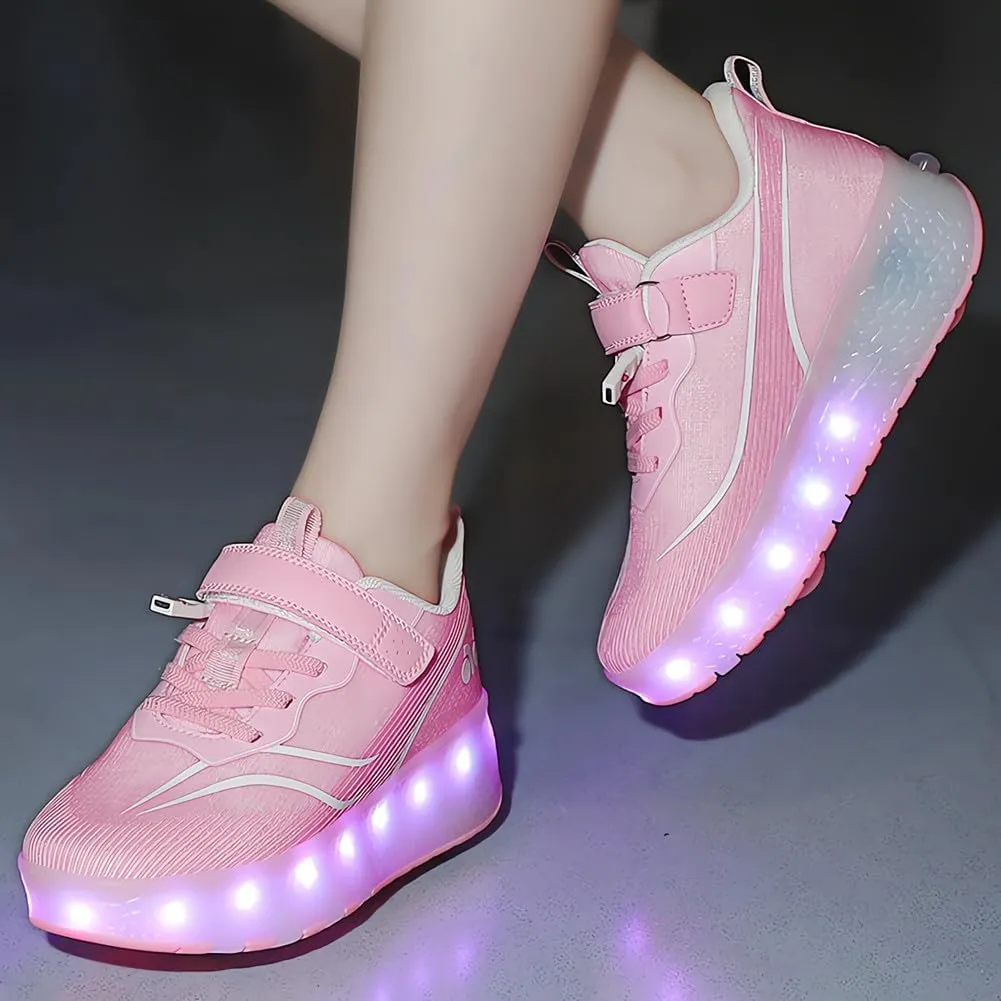 Roller Shoes Girls Sneakers USB Rechargeable 2 Wheels Shoes Roller Skates for Beginner Trainers Shoe 16 Modes LED Light Up Flash Sneaker for Unisex Kids Boys Stylish Footwear