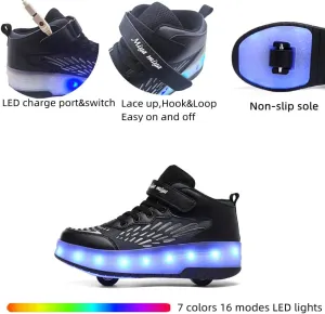 Roller Shoes Girls Sneakers USB Rechargeable 2 Wheels Shoes Roller Skates for Beginner Trainers Shoe 16 Modes LED Light Up Flash Sneaker for Unisex Kids Boys Stylish Footwear